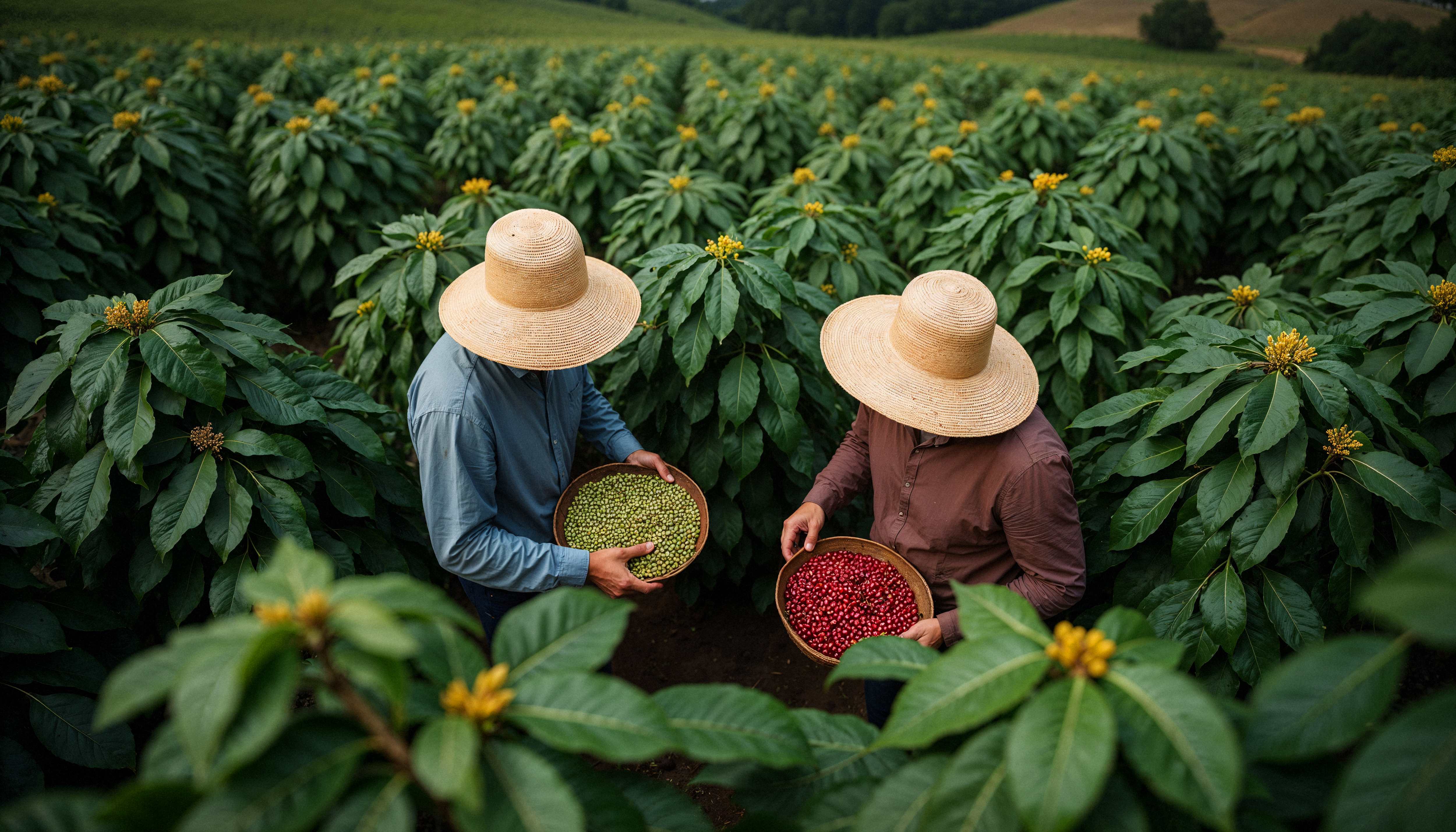 Aerial view of coffee harvest showing sustainable farming